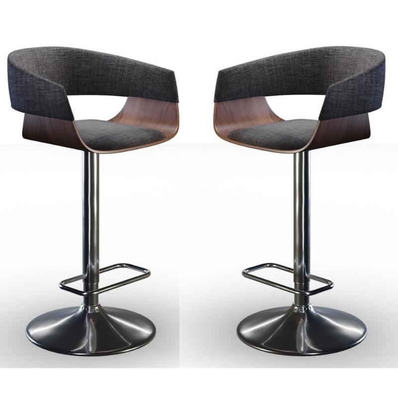 Home Square 2 Piece Adjustable Swivel Fabric Bar Stool Set in Charcoal Gray
