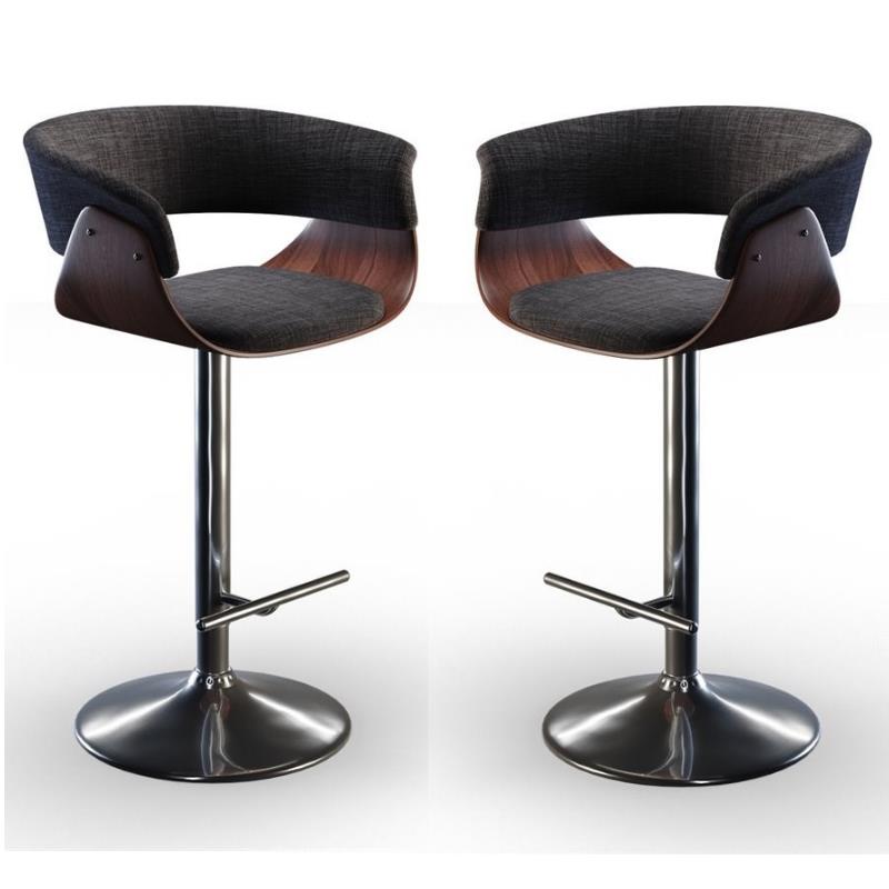 Home Square 2 Piece Adjustable Swivel Fabric Counter Stool Set in Charcoal Gray