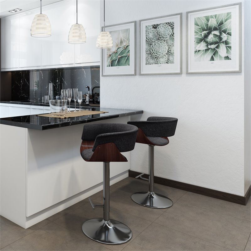 Home Square 3 Piece Adjustable Swivel Fabric Counter Stool Set in Charcoal Gray
