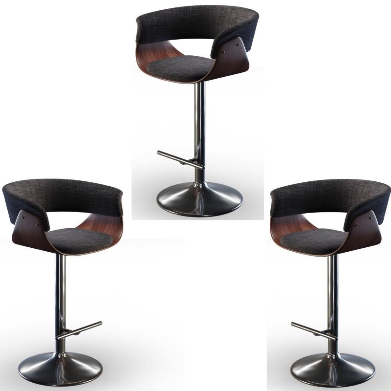 Home Square 3 Piece Adjustable Swivel Fabric Counter Stool Set in Charcoal Gray