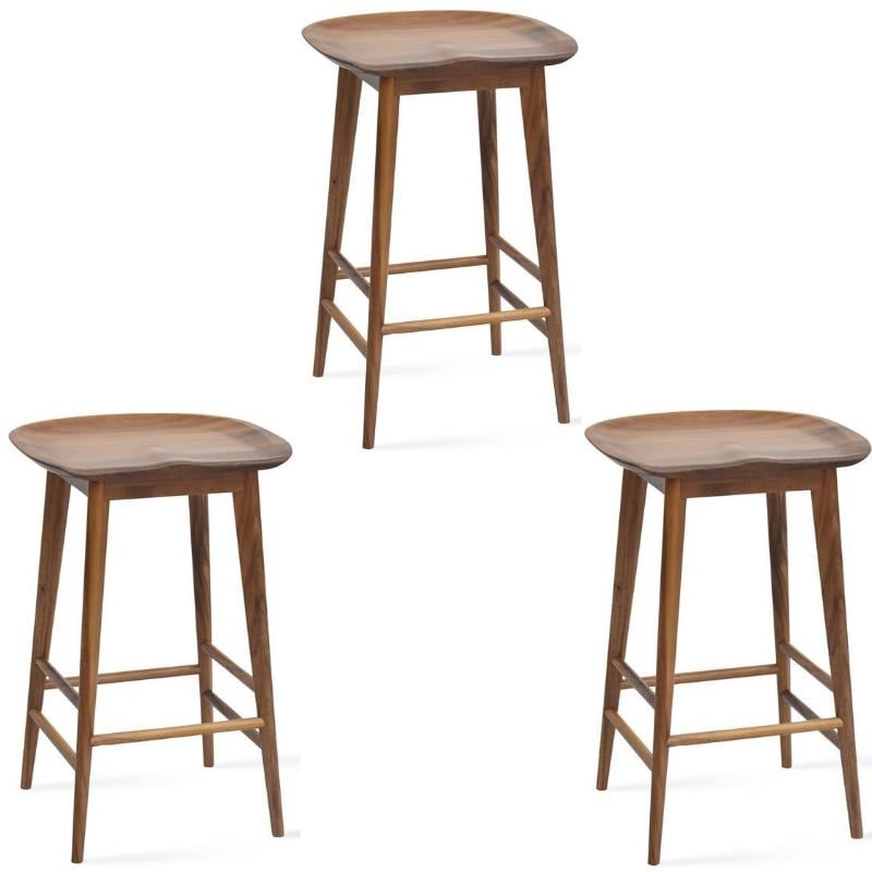 Home Square 3 Piece Solid Acacia Wood Counter Stool Set in Natural