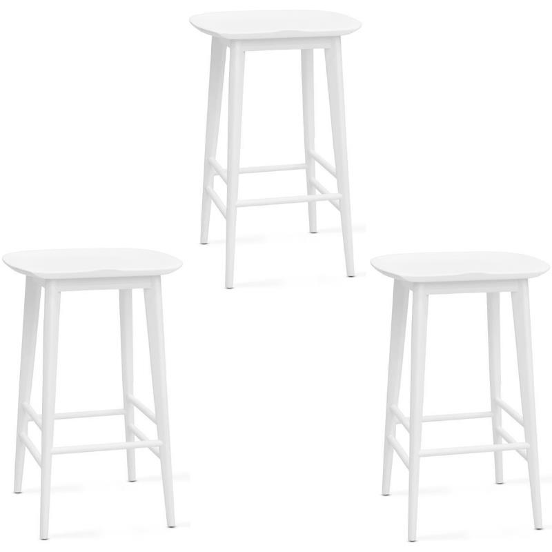 Home Square 3 Piece Solid Acacia Wood Counter Stool Set in White