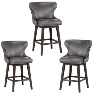 Home Square 3 Piece Transitional Faux Leather Swivel Counter Stool Set in Gray