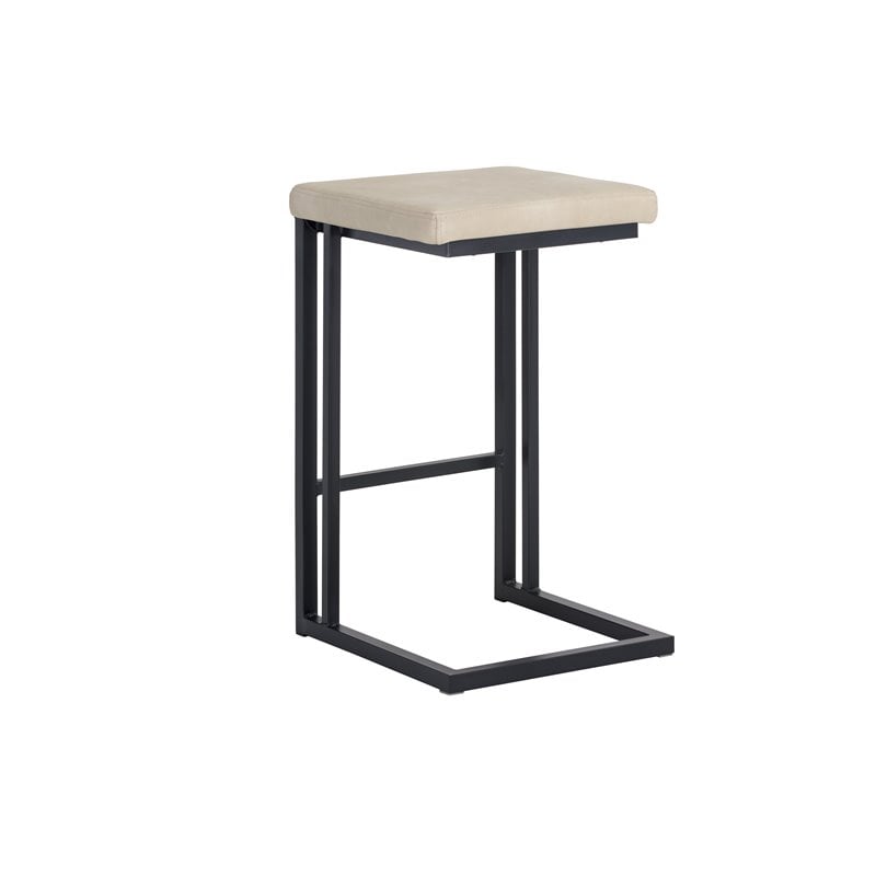 Home Square 2 Piece Faux Leather and Steel Counter Stool Set in Cream/Black