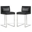 Home Square 2 Piece Metal Base Bonded Leather Counter Stool Set in Black/Gray