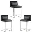 Home Square 3 Piece Metal Base Bonded Leather Counter Stool Set in Black/Gray