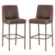 Home Square 2 Piece Transitional Faux Leather Barstool Set in Brown/Brass
