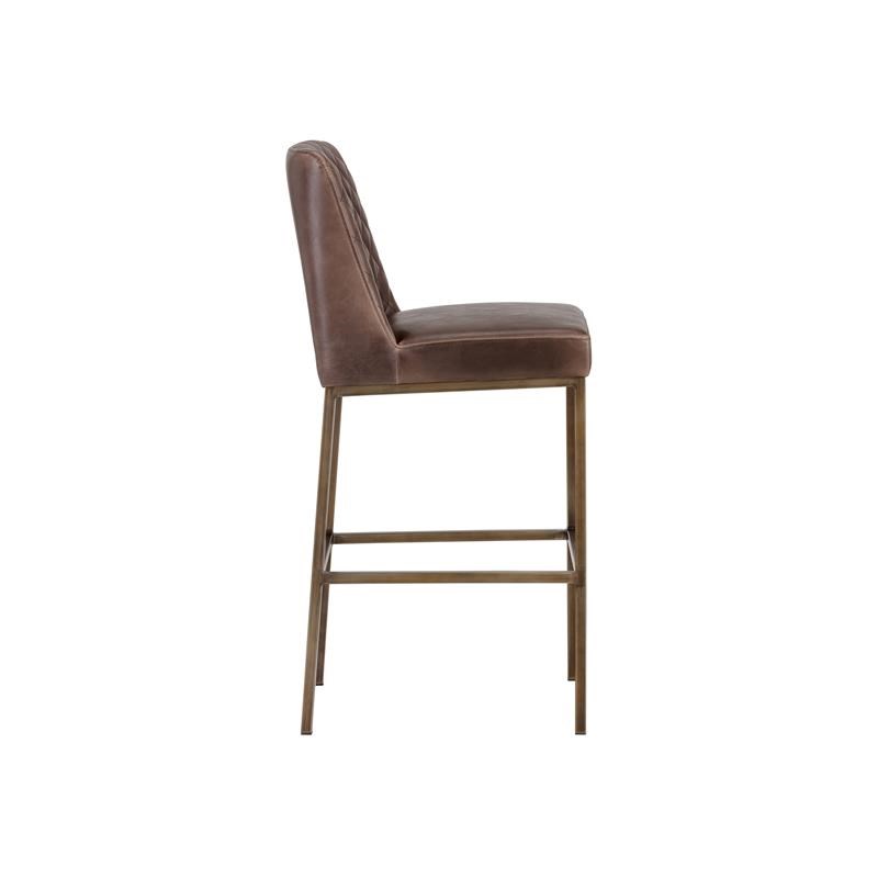 Home Square 3 Piece Transitional Faux Leather Barstool Set in Brown/Brass