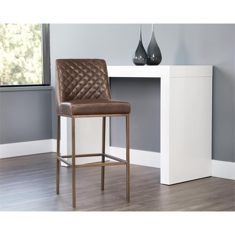 Home Square 3 Piece Transitional Faux Leather Barstool Set in Brown/Brass