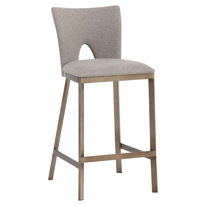 Home Square 3 Piece Modern Fabric and Stainless Steel Counter Stool Set in Brown