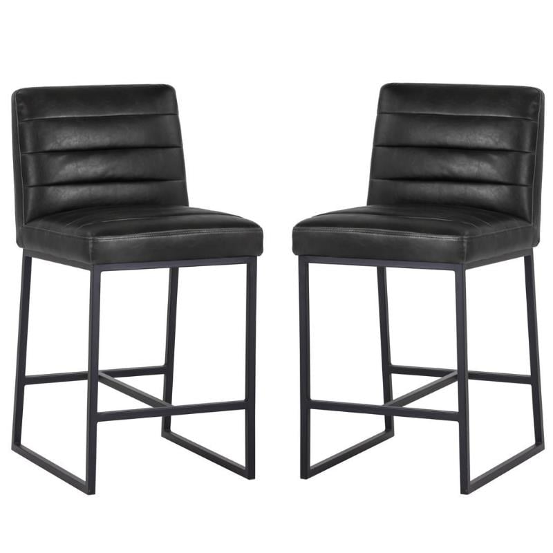 Home Square 2 Piece Modern Faux Leather Counter Stool Set in Coal Black