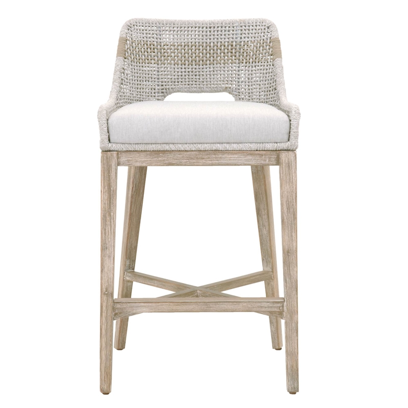 Home Square 2 Piece Upholstered Patio Bar Stool Set in Taupe and White