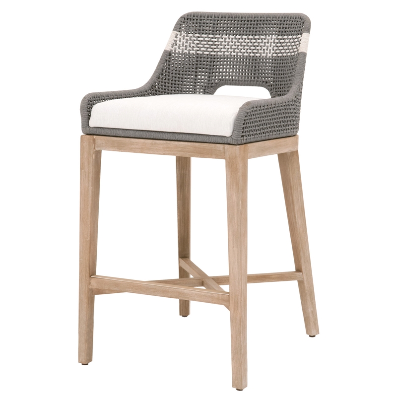 Home Square 2 Piece Upholstered Rope Barstool Set in Dove and Natural Gray