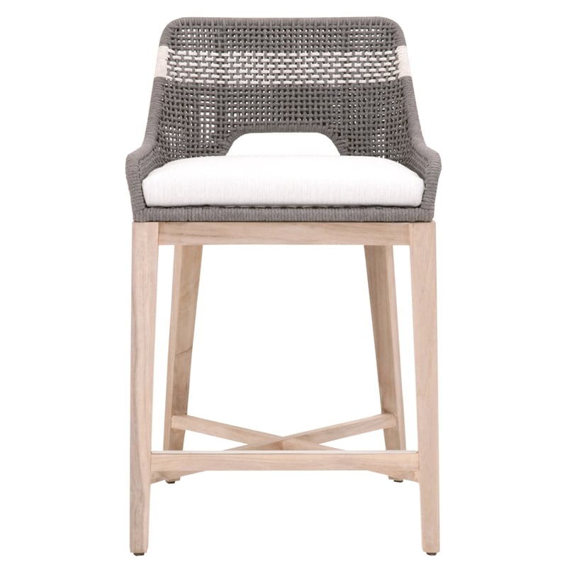 Home Square 2 Piece Outdoor Counter Stool Set in Dove Rope and Gray Teak