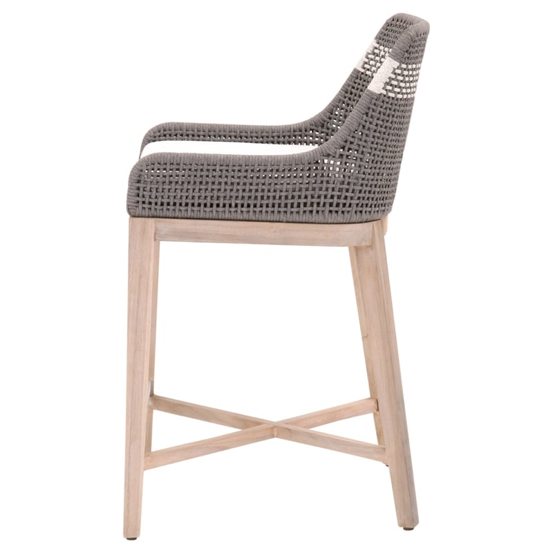 Home Square 2 Piece Outdoor Counter Stool Set in Dove Rope and Gray Teak