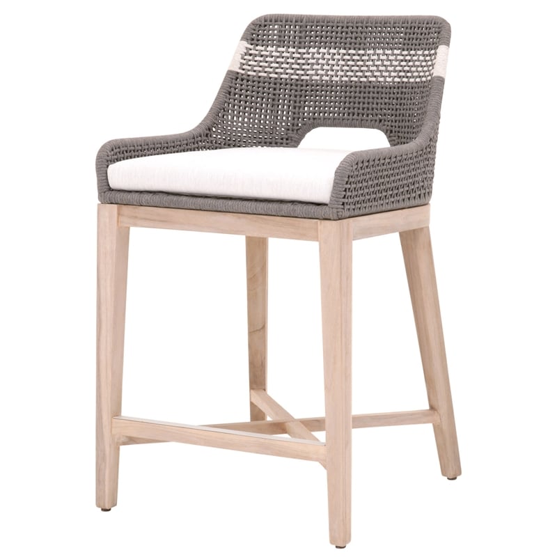 Home Square 2 Piece Outdoor Counter Stool Set in Dove Rope and Gray Teak