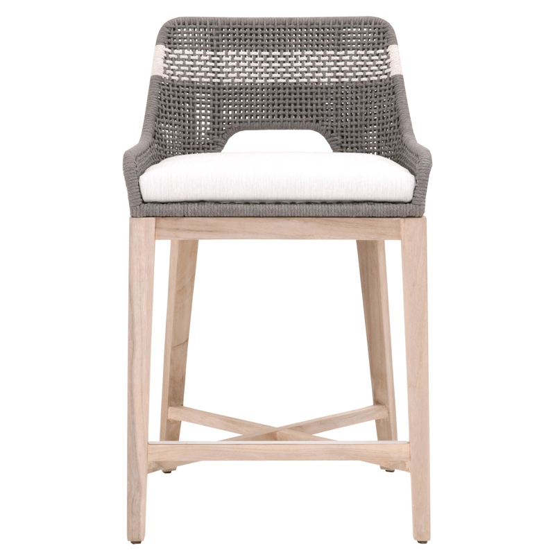 Home Square 3 Piece Outdoor Counter Stool Set in Dove Rope and Gray Teak