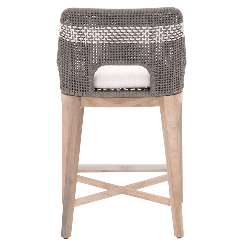 Home Square 3 Piece Outdoor Counter Stool Set in Dove Rope and Gray Teak