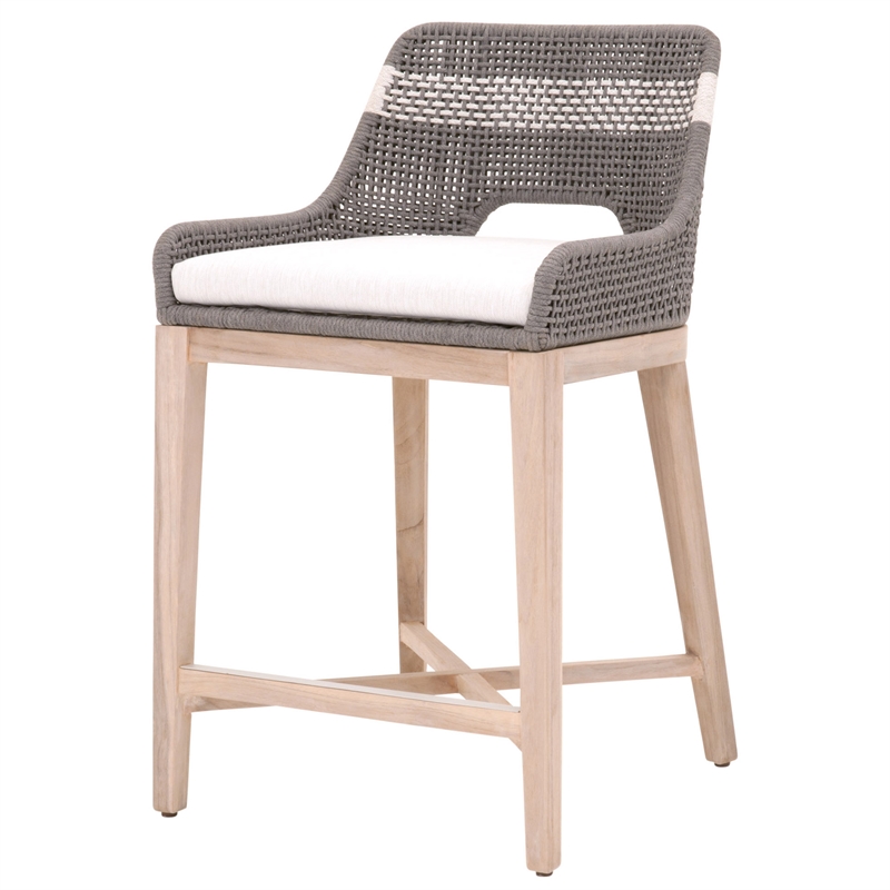 Home Square 3 Piece Outdoor Counter Stool Set in Dove Rope and Gray Teak