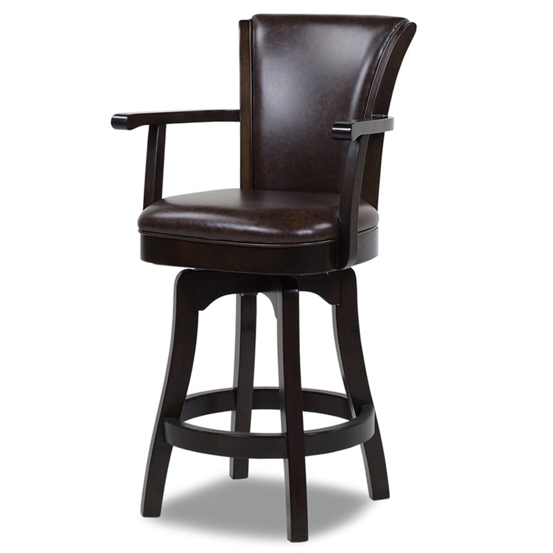 Home Square 2 Piece Swivel Faux Leather Counter Stool Set in Vintage Brown