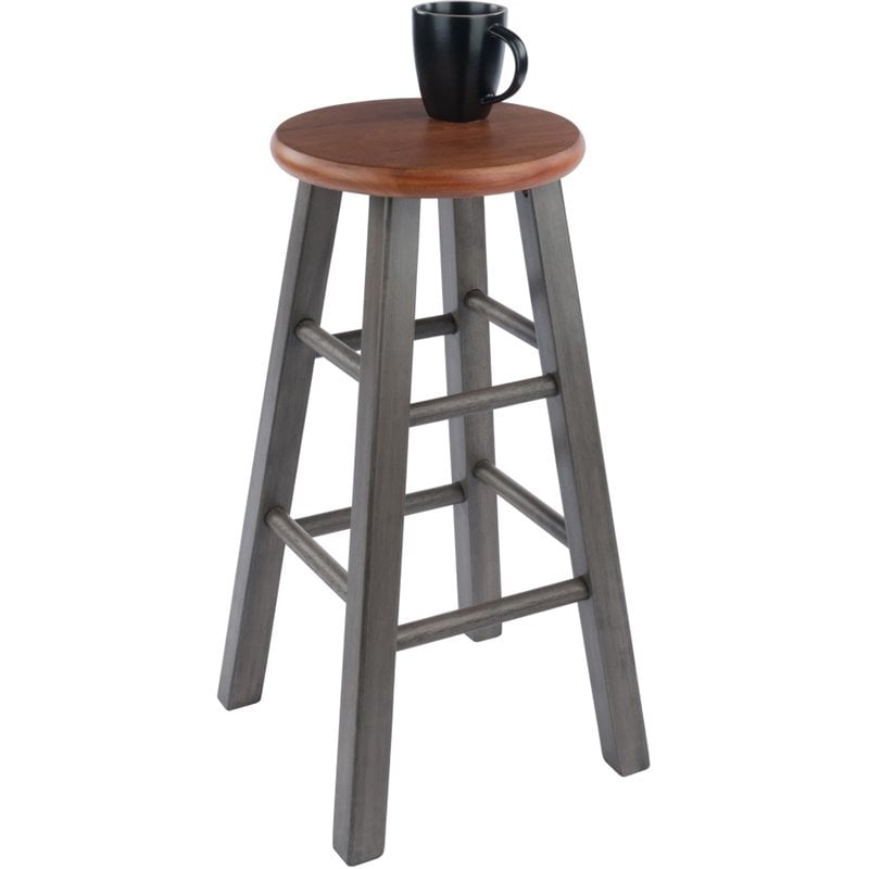 Home Square 3 Piece Transitional Wood Counter Stool Set in Rustic Teak and Gray
