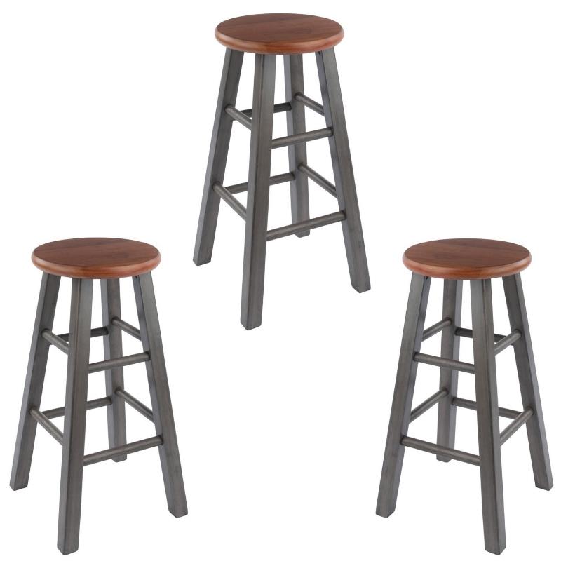 Home Square 3 Piece Transitional Wood Counter Stool Set in Rustic Teak and Gray