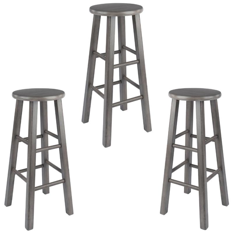 Home Square 3 Piece Transitional Solid Wood Bar Stool Set in Rustic Gray