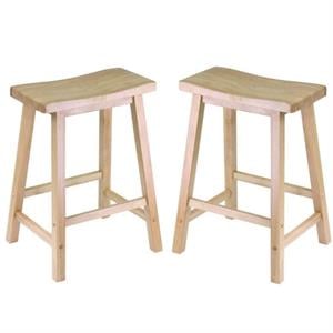 Home Square 2 Piece Solid Wood Saddle Seat Counter Stool Set in Beech