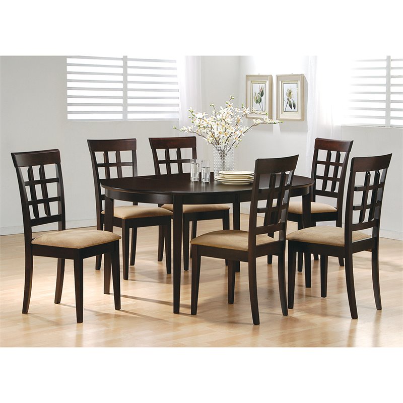 Home Square 4 Piece Set with Oval Butterfly Leaf Dining Table and 6 Chairs