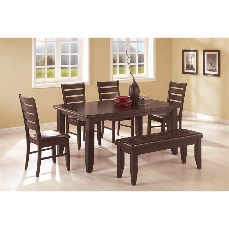 Home Square 4 Piece Set with Dining Table Bench and 2 Chairs in Cappuccino
