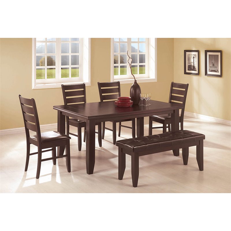 Home Square 4 Piece Set with Dining Table Bench and 2 Chairs in Cappuccino