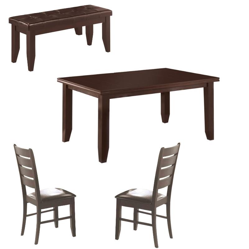 Home Square 4 Piece Set with Dining Table Bench and 2 Chairs in Cappuccino