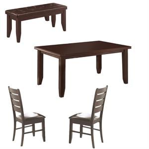 Home Square 4 Piece Set with Dining Table Bench and 2 Chairs in Cappuccino