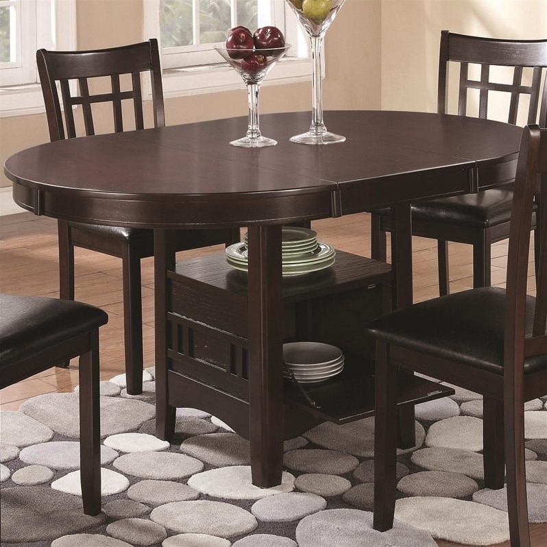Home Square 5 Piece Solid Wood Extendable Oval Dining Table Set in Espresso