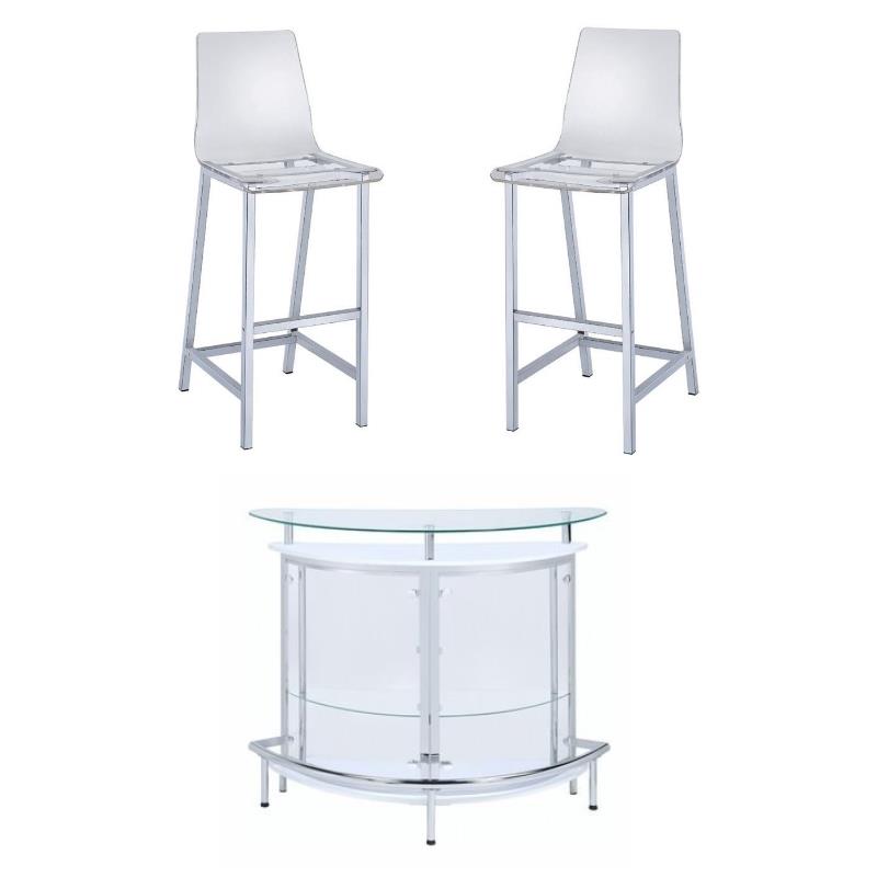 Home Square 3 Piece Set with Home Bar Unit with Clear Acrylic Front and 2 Chairs