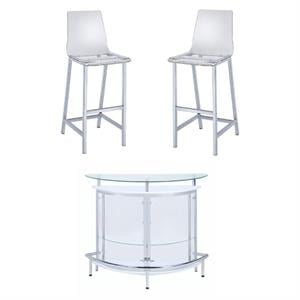 Home Square 3 Piece Set with Home Bar Unit with Clear Acrylic Front and 2 Chairs
