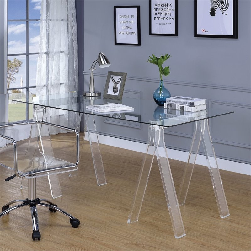 Home Square 2 Piece Set with Acrylic Office Swivel Chair and Writing Desk