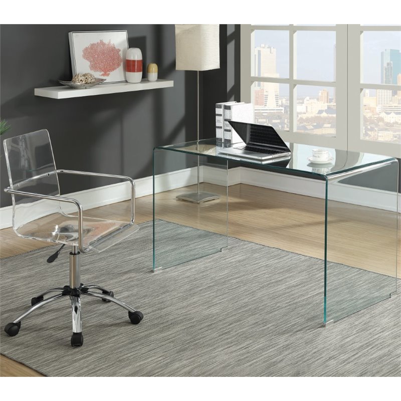 Home Square 2 Piece Set with Acrylic Office Swivel Chair and Writing Desk