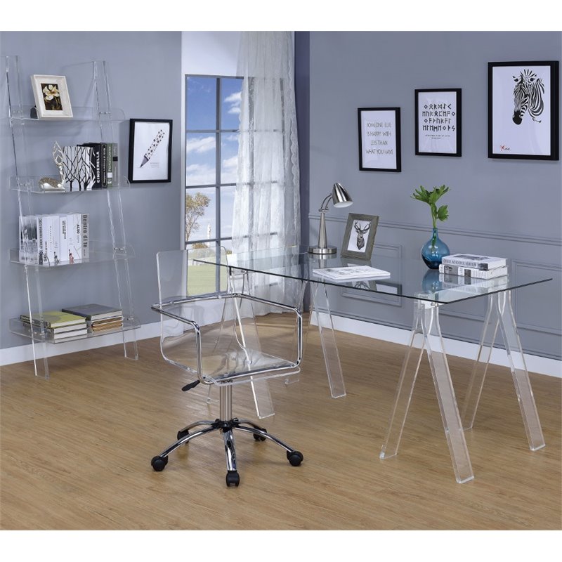 Home Square 2 Piece Set with Acrylic Office Swivel Chair and Writing Desk