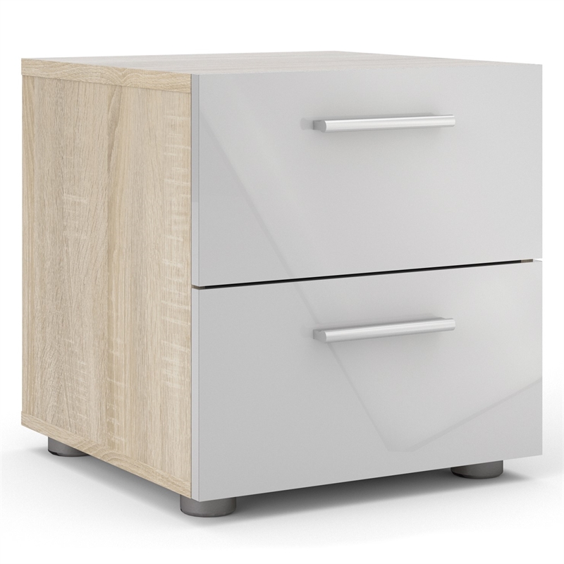 Home Square 2 Piece 2 Drawer Engineered Wood Nightstand Set in Oak/White