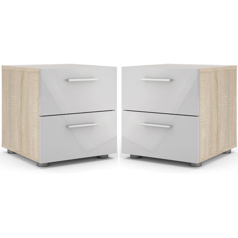 Home Square 2 Piece 2 Drawer Engineered Wood Nightstand Set in Oak/White