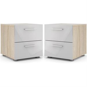 Home Square 2 Piece 2 Drawer Engineered Wood Nightstand Set in Oak/White