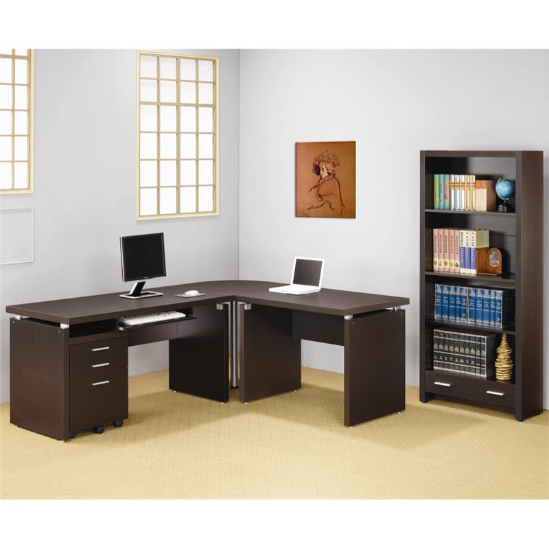 Home Square 3 Piece Set with Desk Mobile File Cabinet and Bookcase in Cappuccino