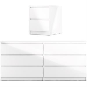 Home Square 2 Piece Furniture Set with Nightstand & Dresser in White High Gloss