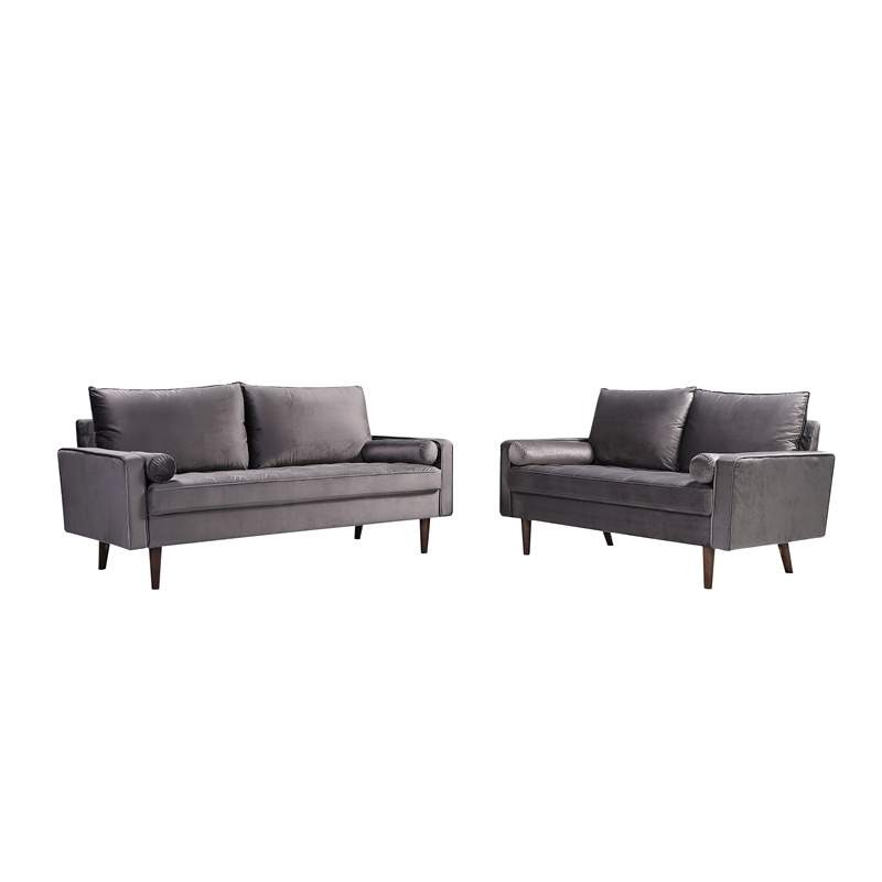 Home Square 2 Piece Velvet Living Room Sofa Set in Gray