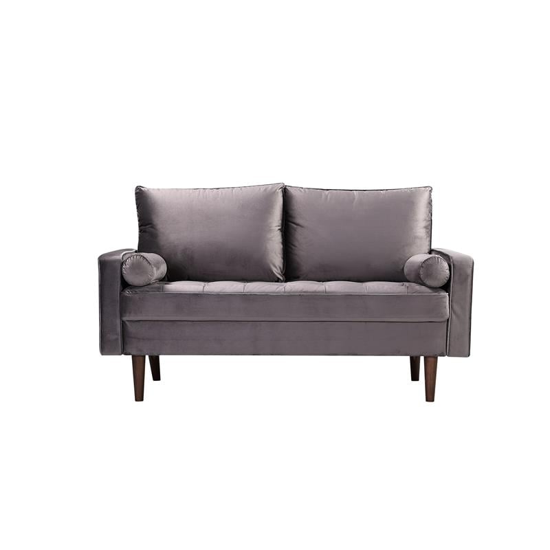 Home Square 2 Piece Mid-Century Velvet Living Room Loveseat Set in Gray