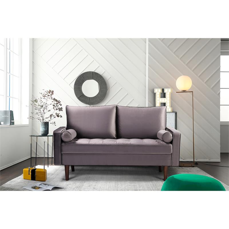 Home Square 2 Piece Mid-Century Velvet Living Room Loveseat Set in Gray