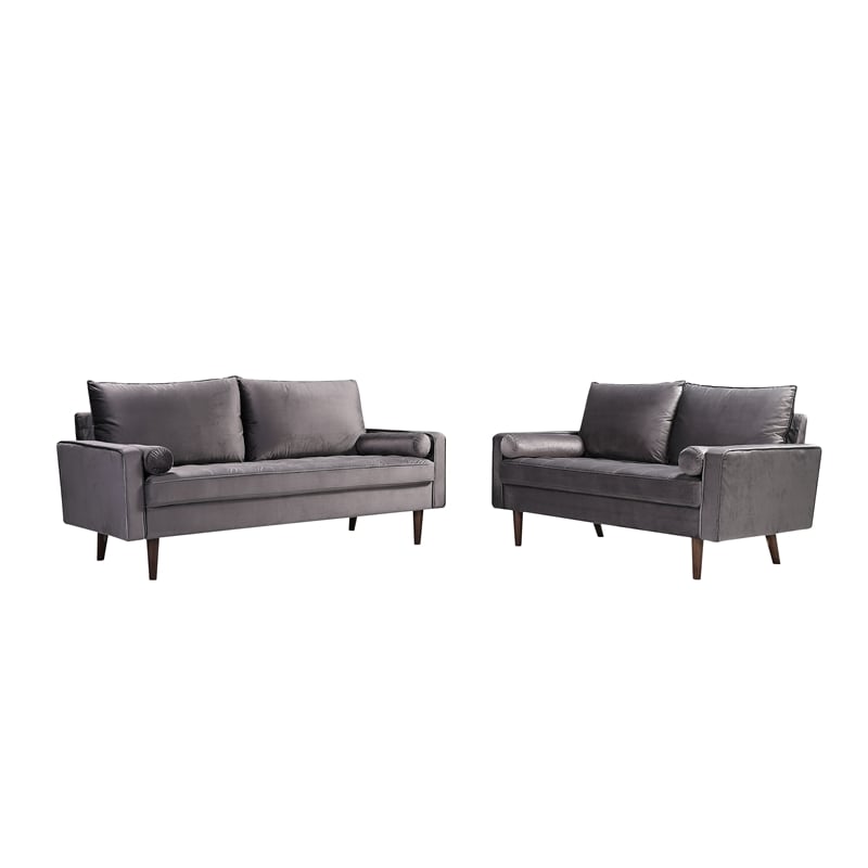 Home Square 2 Piece Mid-Century Velvet Living Room Loveseat Set in Gray