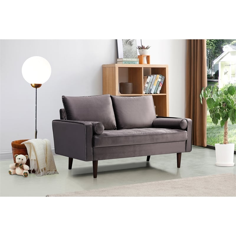 Home Square 2 Piece Mid-Century Velvet Living Room Loveseat Set in Gray