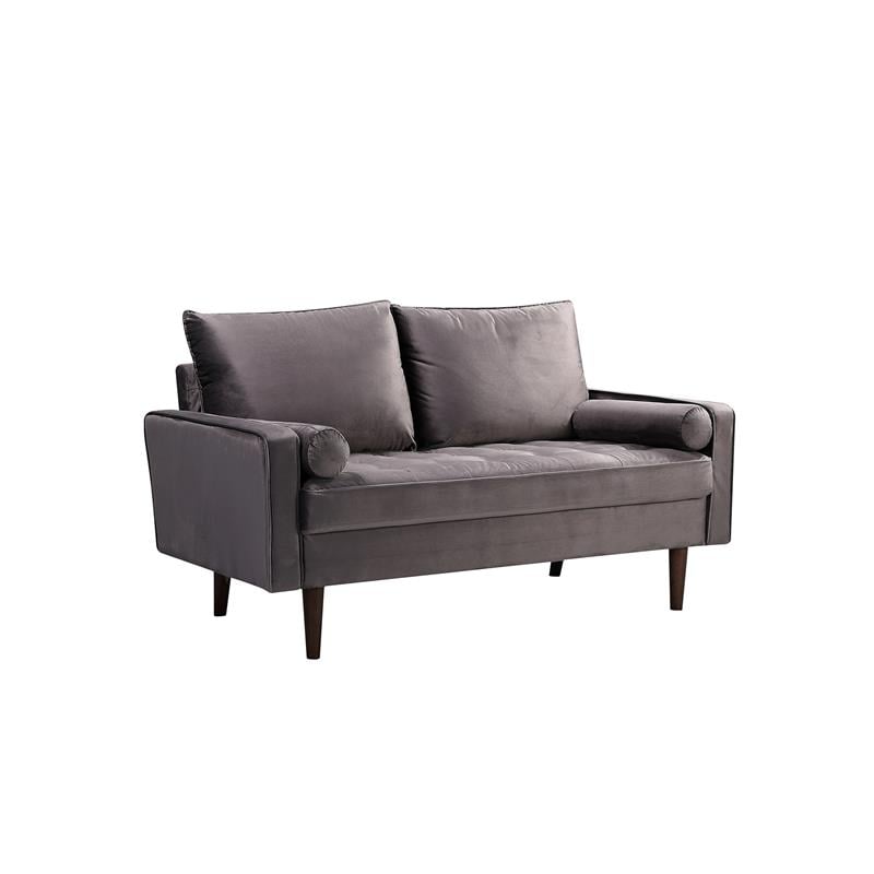 Home Square 2 Piece Mid-Century Velvet Living Room Loveseat Set in Gray